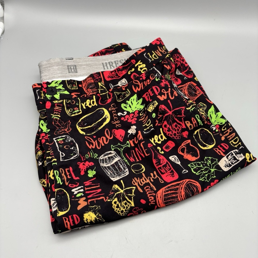 HRESKI Men's Crazy Golf Shorts Wine & Cheese Theme Size‎ 34 Inseam 9.5"